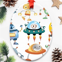 Vector set funny robots cartoon Oval Ornament (Two Sides)