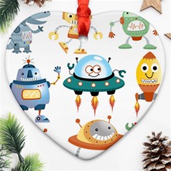 Vector set funny robots cartoon Heart Ornament (Two Sides)