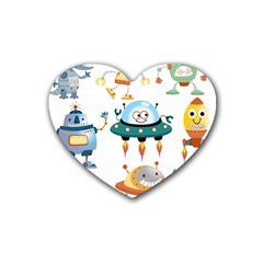 Vector set funny robots cartoon Rubber Coaster (Heart) 