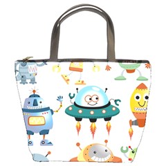 Vector set funny robots cartoon Bucket Bag