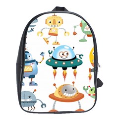 Vector set funny robots cartoon School Bag (Large)