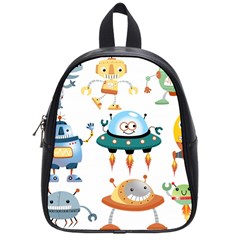 Vector set funny robots cartoon School Bag (Small)