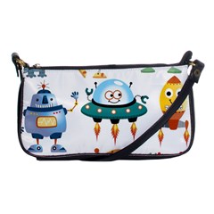 Vector set funny robots cartoon Shoulder Clutch Bag