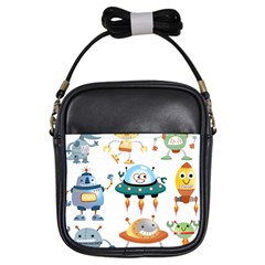 Vector set funny robots cartoon Girls Sling Bag