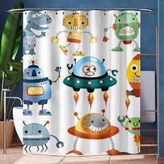 Vector set funny robots cartoon Shower Curtain 60  x 72  (Medium) 