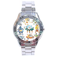 Vector set funny robots cartoon Stainless Steel Analogue Watch