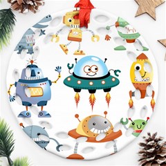 Vector set funny robots cartoon Round Filigree Ornament (Two Sides)