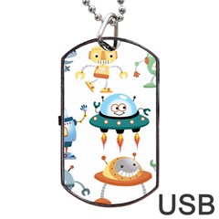 Vector set funny robots cartoon Dog Tag USB Flash (Two Sides)