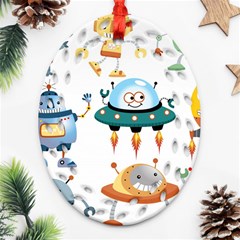 Vector set funny robots cartoon Ornament (Oval Filigree)