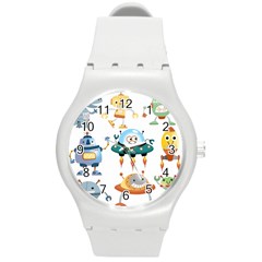 Vector set funny robots cartoon Round Plastic Sport Watch (M)