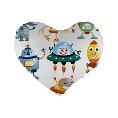 Vector set funny robots cartoon Standard 16  Premium Heart Shape Cushions