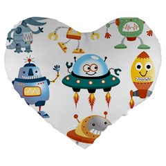 Vector set funny robots cartoon Large 19  Premium Heart Shape Cushions