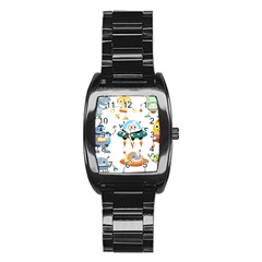 Vector set funny robots cartoon Stainless Steel Barrel Watch