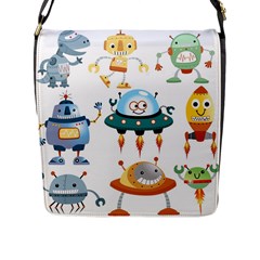 Vector set funny robots cartoon Flap Closure Messenger Bag (L)