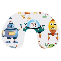 Vector set funny robots cartoon Travel Neck Pillow