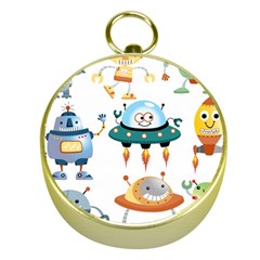 Vector set funny robots cartoon Gold Compasses