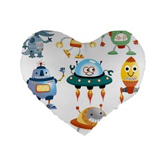 Vector set funny robots cartoon Standard 16  Premium Flano Heart Shape Cushions