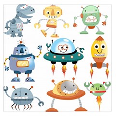 Vector set funny robots cartoon Large Satin Scarf (Square)