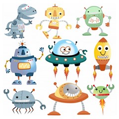 Vector set funny robots cartoon Wooden Puzzle Square