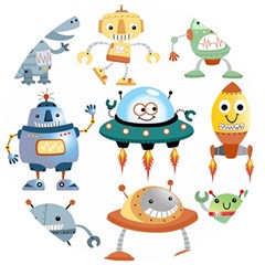 Vector set funny robots cartoon Wooden Puzzle Round