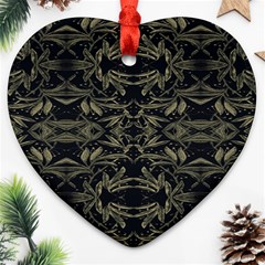 Stylized Golden Ornate Nature Motif Print Ornament (heart) by dflcprintsclothing