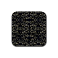 Stylized Golden Ornate Nature Motif Print Rubber Square Coaster (4 Pack) 