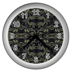 Stylized Golden Ornate Nature Motif Print Wall Clock (silver) by dflcprintsclothing