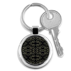 Stylized Golden Ornate Nature Motif Print Key Chain (round) by dflcprintsclothing