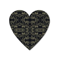 Stylized Golden Ornate Nature Motif Print Heart Magnet