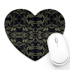 Stylized Golden Ornate Nature Motif Print Heart Mousepads