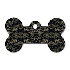 Stylized Golden Ornate Nature Motif Print Dog Tag Bone (one Side)