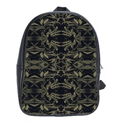 Stylized Golden Ornate Nature Motif Print School Bag (large) by dflcprintsclothing