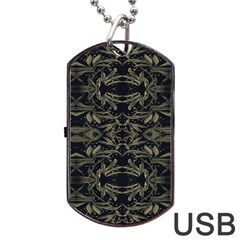 Stylized Golden Ornate Nature Motif Print Dog Tag Usb Flash (one Side) by dflcprintsclothing