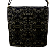 Stylized Golden Ornate Nature Motif Print Flap Closure Messenger Bag (l) by dflcprintsclothing