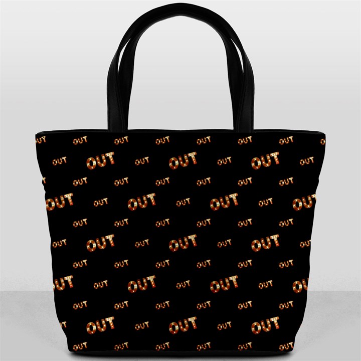 Out Word Motif Print Pattern Bucket Bag