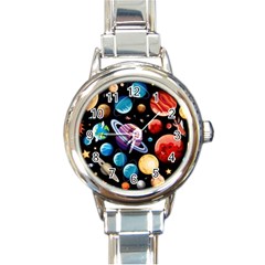 Background with many planets space Round Italian Charm Watch