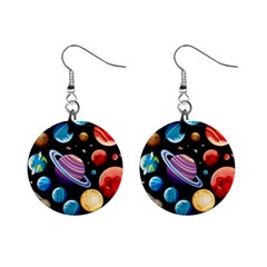 Background with many planets space Mini Button Earrings