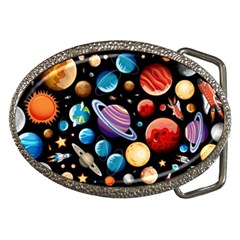 Background with many planets space Belt Buckles