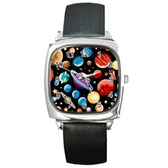 Background with many planets space Square Metal Watch