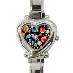 Background with many planets space Heart Italian Charm Watch