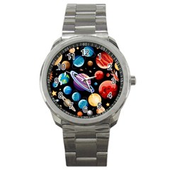 Background with many planets space Sport Metal Watch