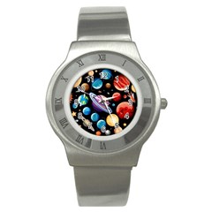 Background with many planets space Stainless Steel Watch