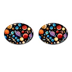 Background with many planets space Cufflinks (Oval)