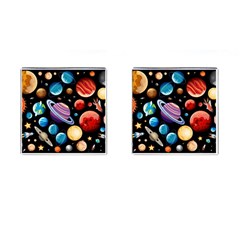 Background with many planets space Cufflinks (Square)