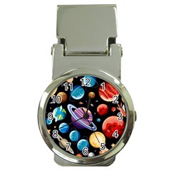 Background with many planets space Money Clip Watches