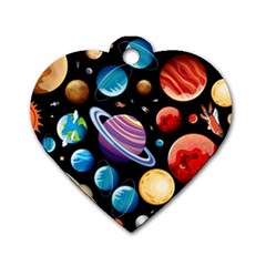 Background with many planets space Dog Tag Heart (One Side)