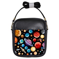 Background with many planets space Girls Sling Bag