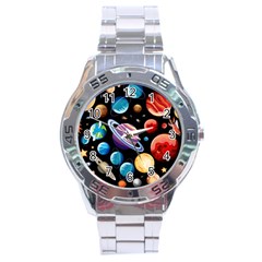 Background with many planets space Stainless Steel Analogue Watch