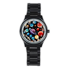 Background with many planets space Stainless Steel Round Watch