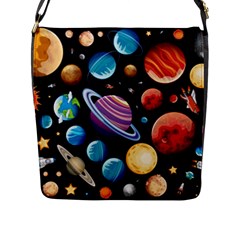 Background with many planets space Flap Closure Messenger Bag (L)